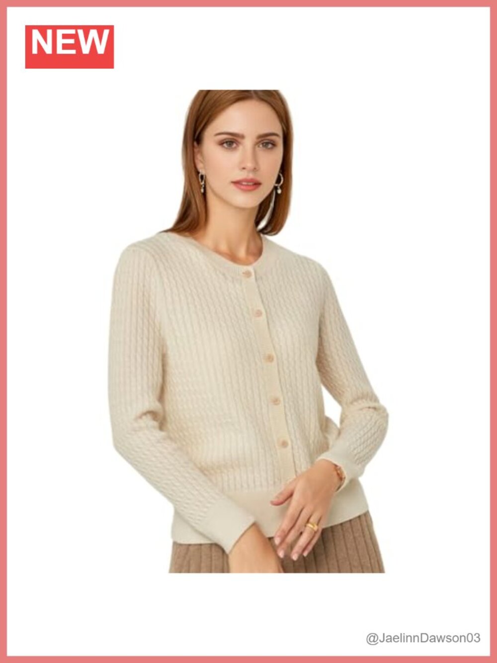 100% Pure Cashmere Cardigan Sweater Cable Knit Button Down